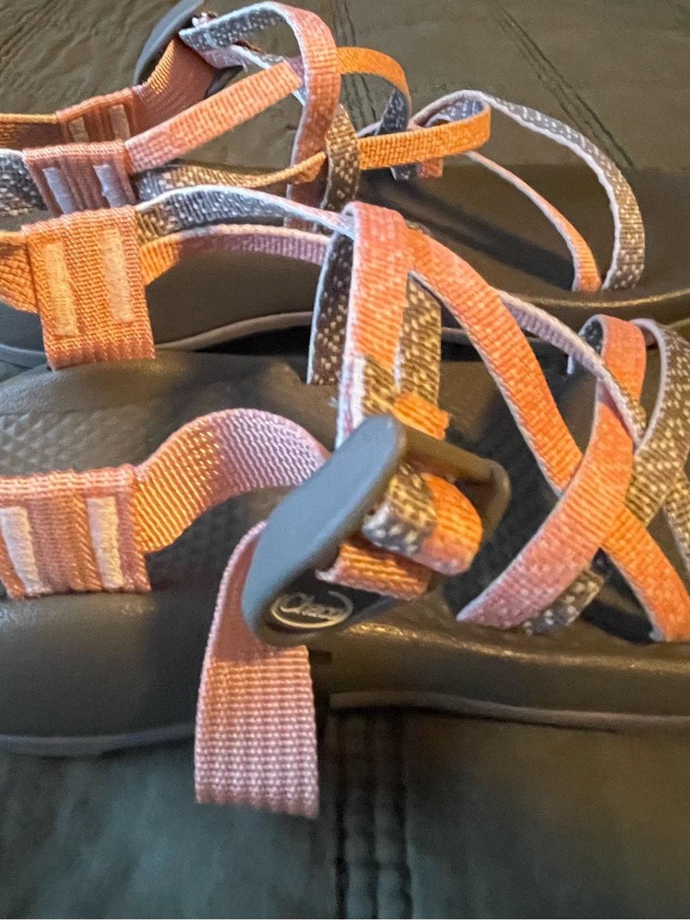 Chaco Strappy Sandals in Coral Pink and Gray